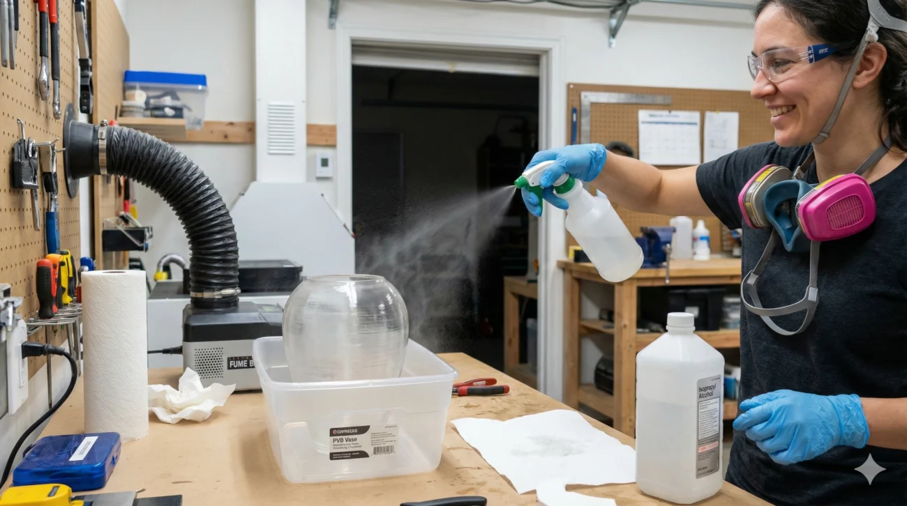 החלקת פילמנט PVB עם אלכוהול איזופרופיל IPA